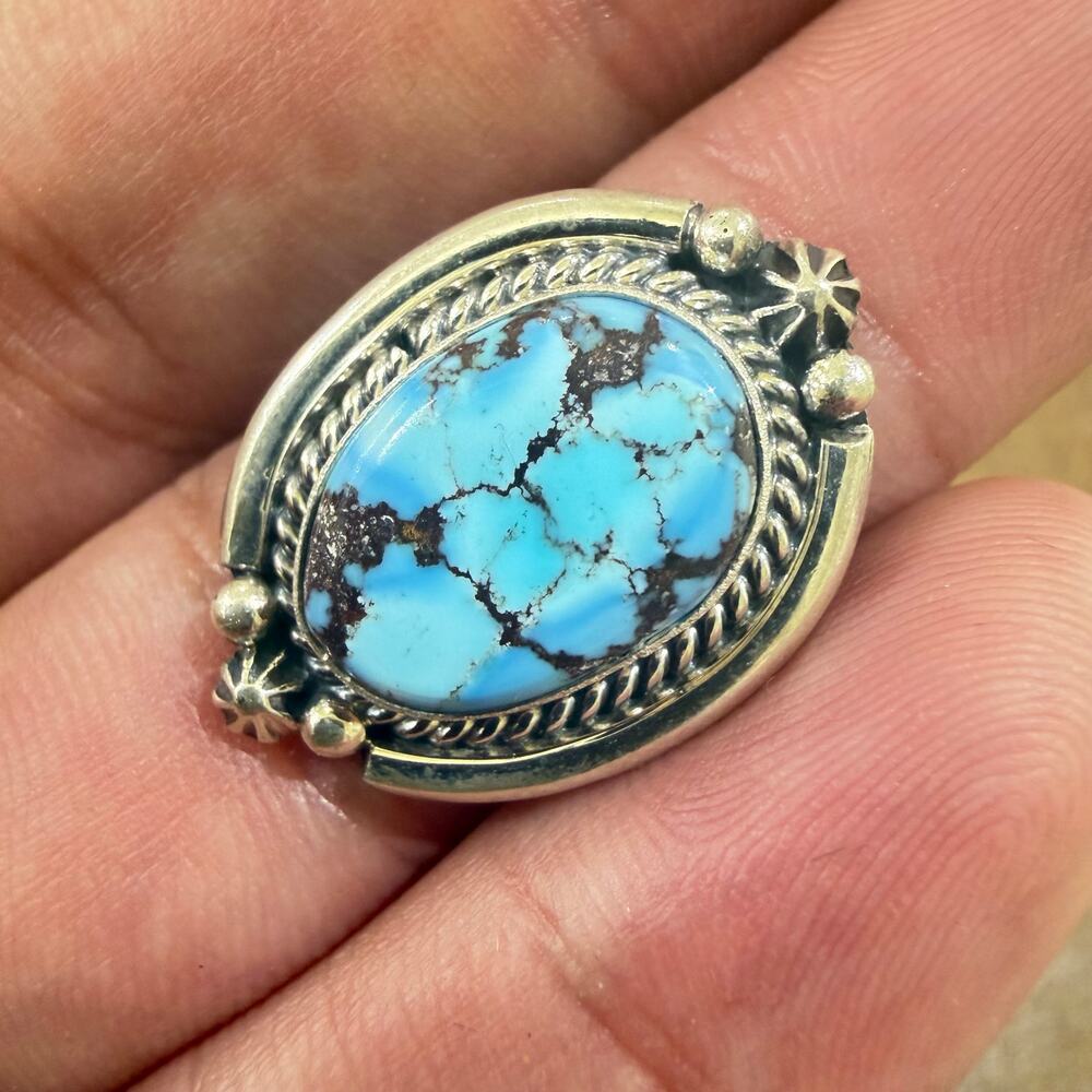 Native American Ring Golden Hills Turquoise & Sterling Silver Size 7 Yellowhair